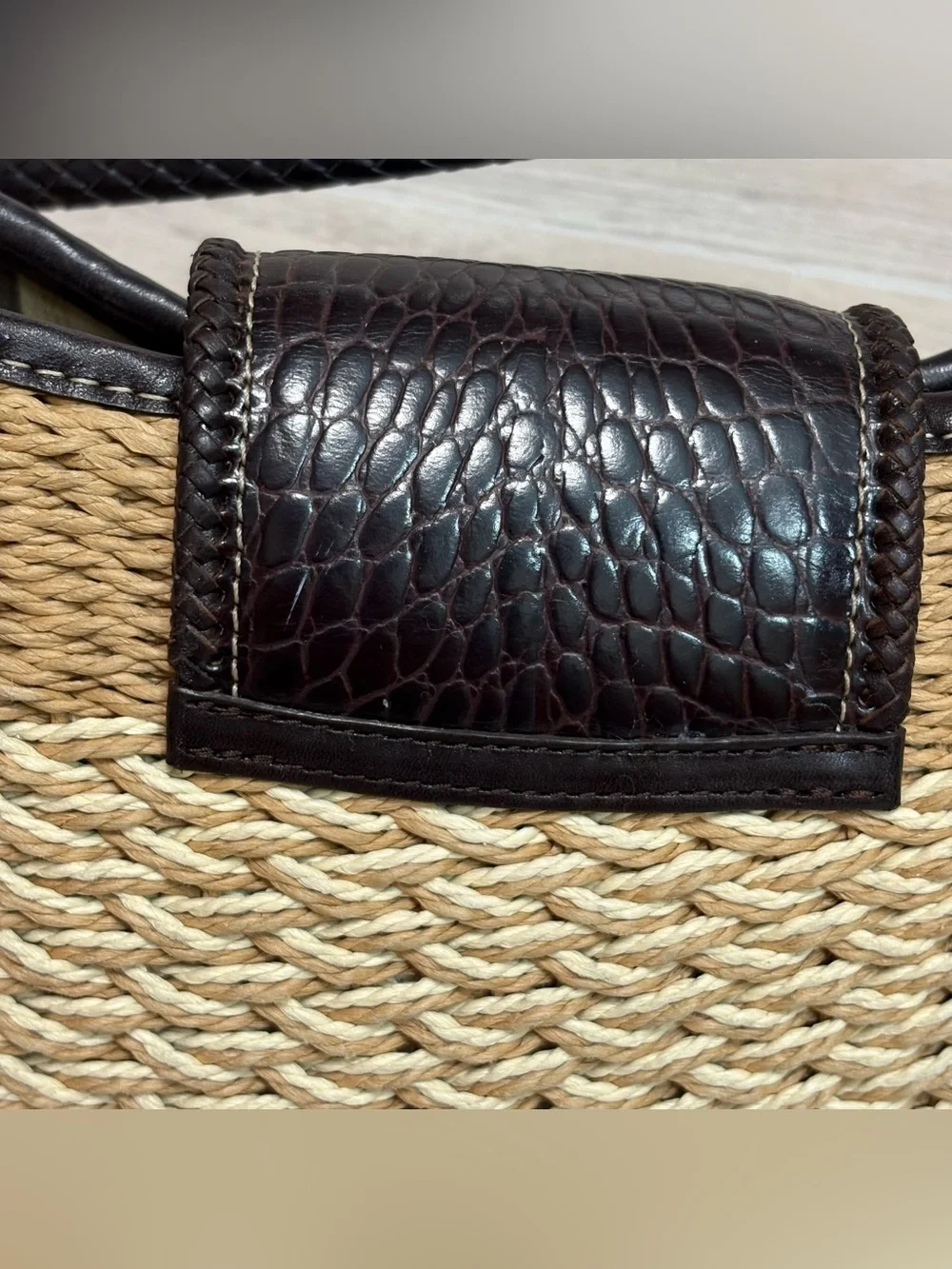 VTG Brighton Tan Woven Rafia / Leather Hobo Shoulder Bag
